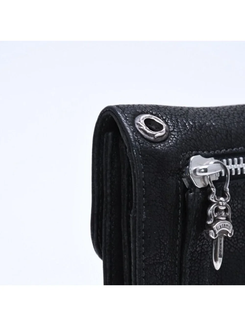 Chrome Hearts Wave Destroy Lthr Wallet Cross Button Leather 925 Sterling Silver